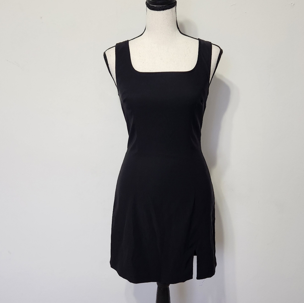 Vintage Rampage Black Mini Dress Slit Bodycon 80's 90s Retro Badie Gothic Size 3